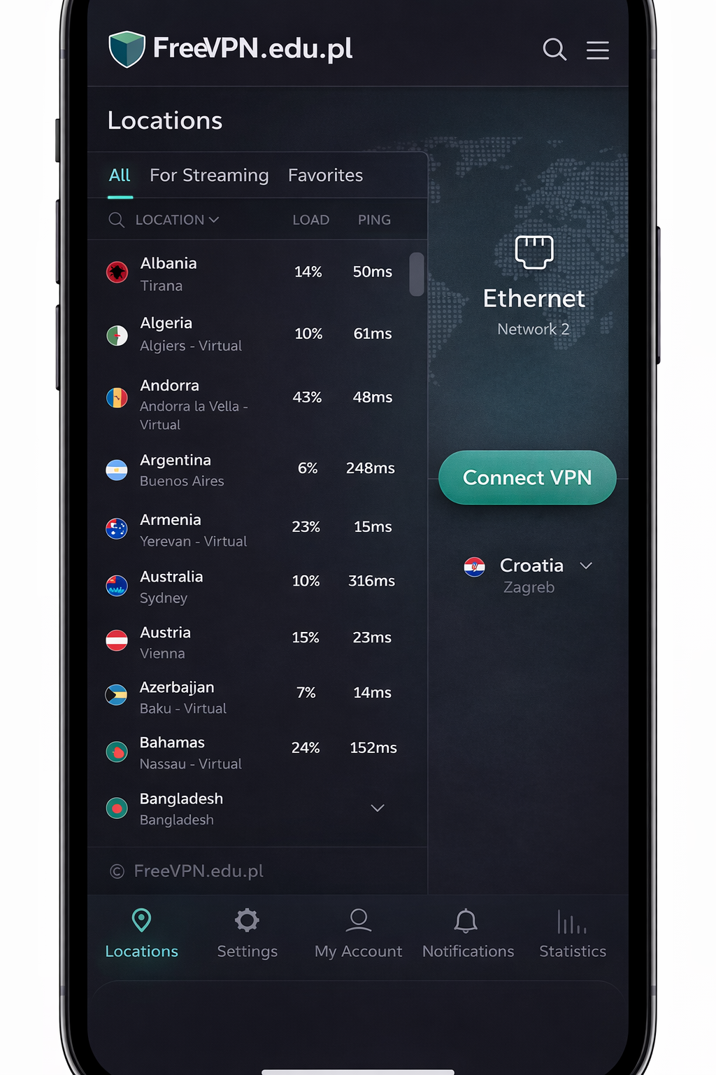 Free VPN iOS Interface
