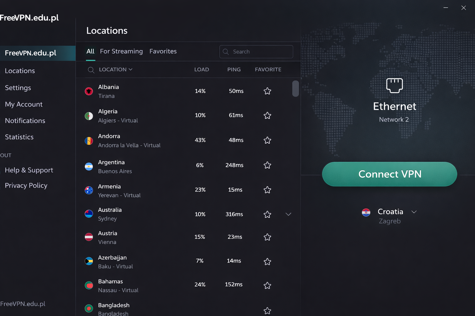 FreeVPN.edu.pl Software Interface